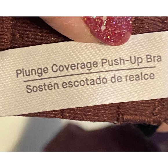 Auden Women Wine Purple Lace Underwire Plunge Coverage Push-Up Bra Sz 34B - Picture 6 of 7